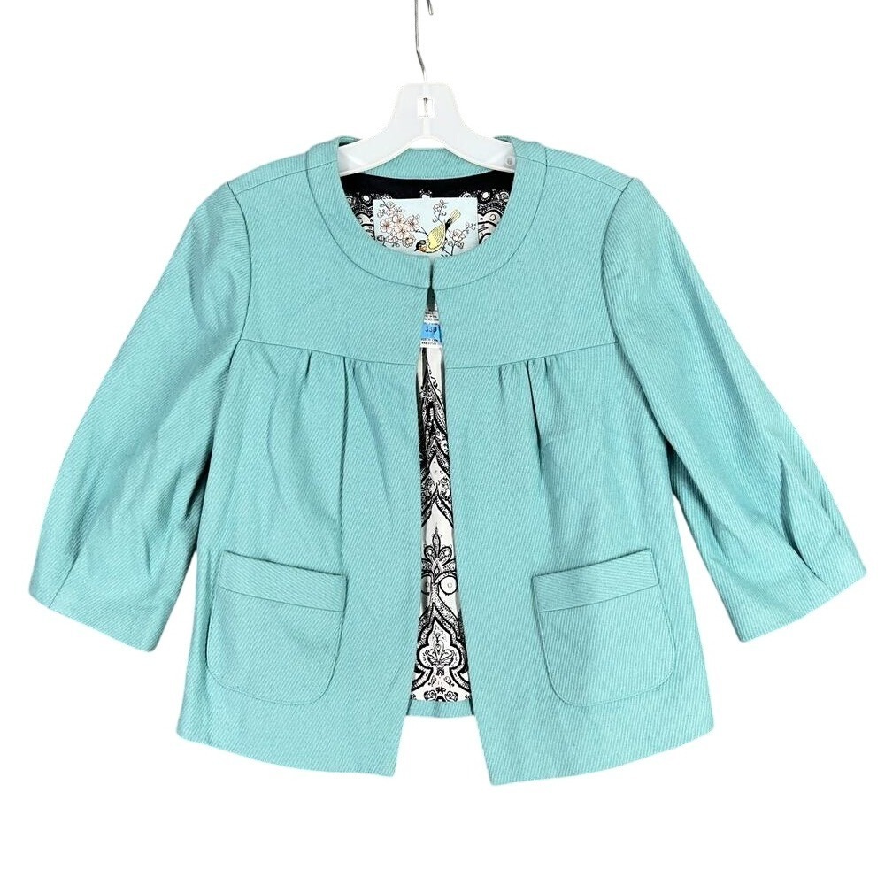 Tabitha‎ Jacket Womens 2 Seafoam Green Anthropologie Cape Wool Blend 3/4 Sleeve